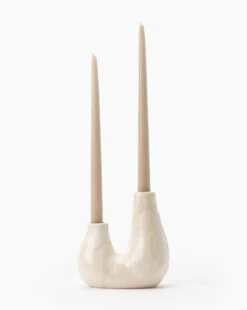 White Ceramic Duo Candle Holder -Bloomingville Store WhiteCeramicDuoCandleHolder MDCR2397 WHT OS D2